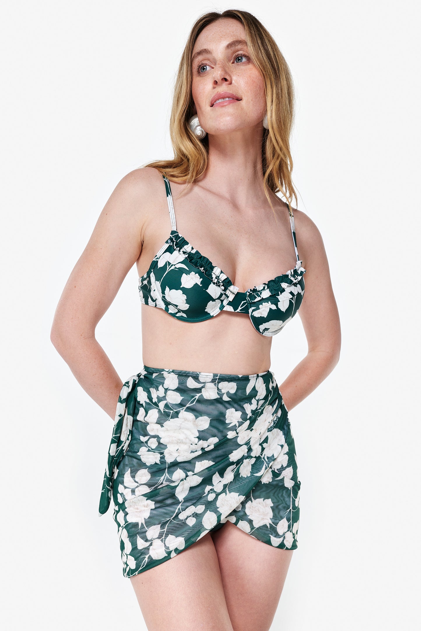 Bowe Top Ruffle in Green Floral