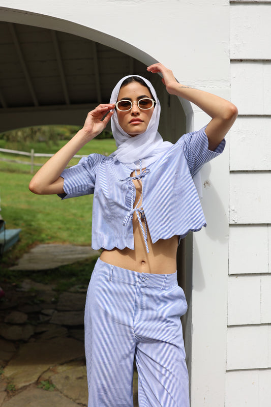 Scalloped Top Blue Stripe