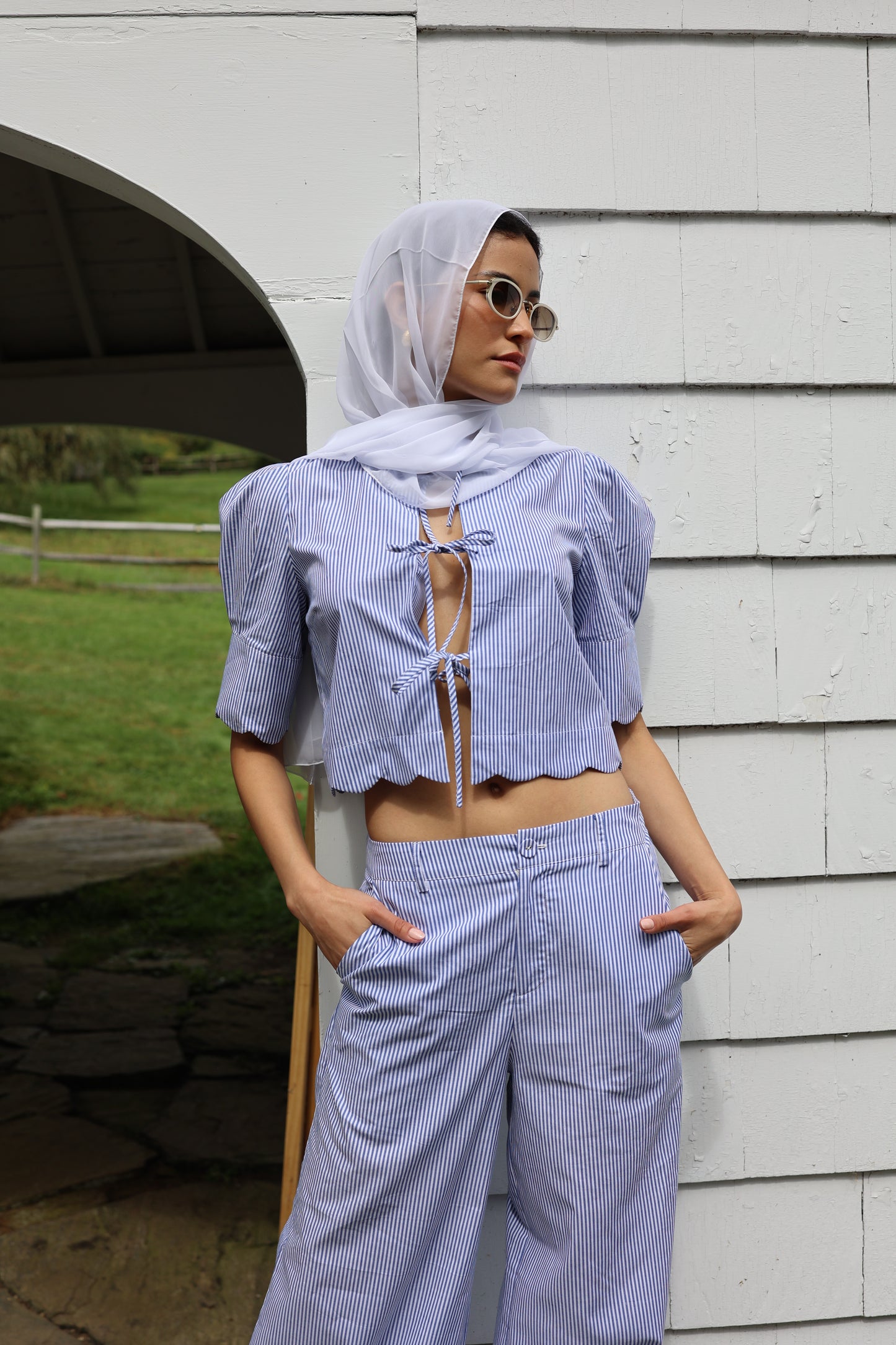 Scalloped Top Blue Stripe