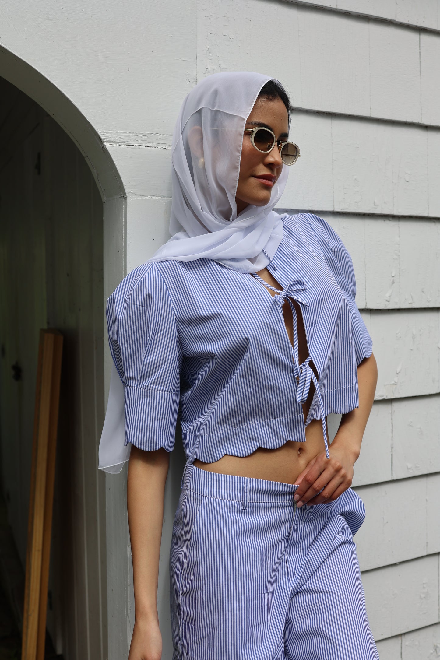 Scalloped Top Blue Stripe