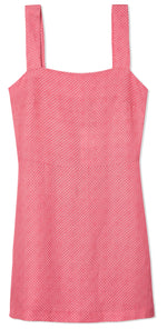 Pink sleeveless summer dress with textured fabric and square neckline, perfect for casual outings and warm weather, available for online purchase at SISTER NY