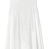 White eyelet dress with breathable fabric, it's fitted through the bodice to cinch the waist and has a sweetheart neckline with underwired cups. The barely-there straps adjust for the perfect fit and we love how the gathering adds pretty volume to the midi skirt giving you the perfect twirl. Fully lined for comfort with a back zip for easy-on.