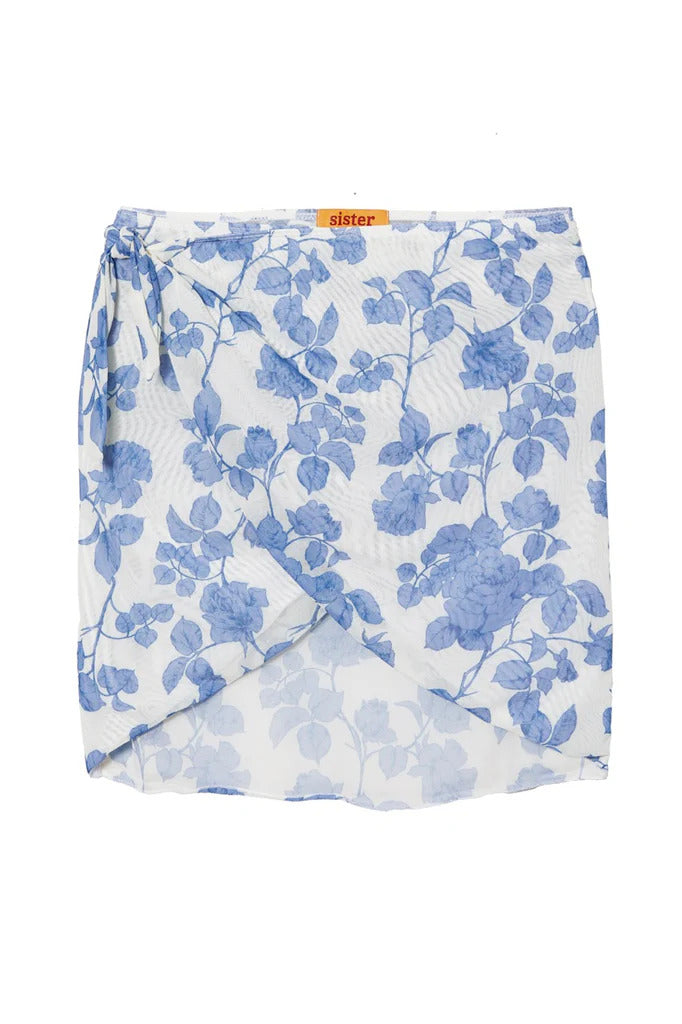 Bridget Wrap Skirt in White Blue Floral - Sister Swim